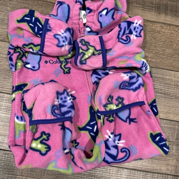 Vintage Columbia Fleece Bunting 6-12 Months Pink Animals Soft Warm Snowsuit - Picture 7 of 12